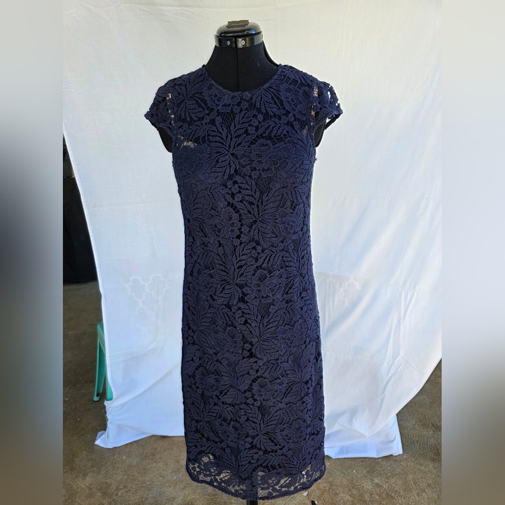 J Crew Navy Lace Midi Sheath Dress Sz6